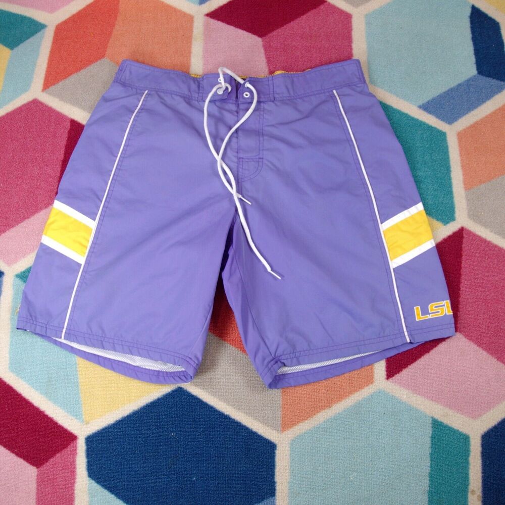NCAA LSU Tigers Swim Trunks Shorts‎ Drawstring Purple Yellow Mesh Lined Size XL